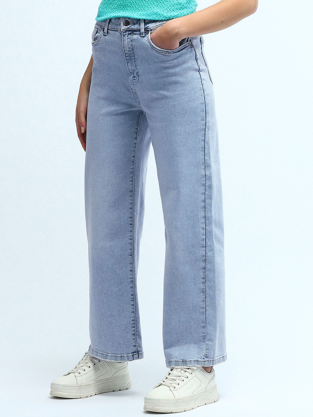 

U.S. Polo Assn. Women Women Wide Leg High-Rise Light Fade Stretchable Jeans, Blue