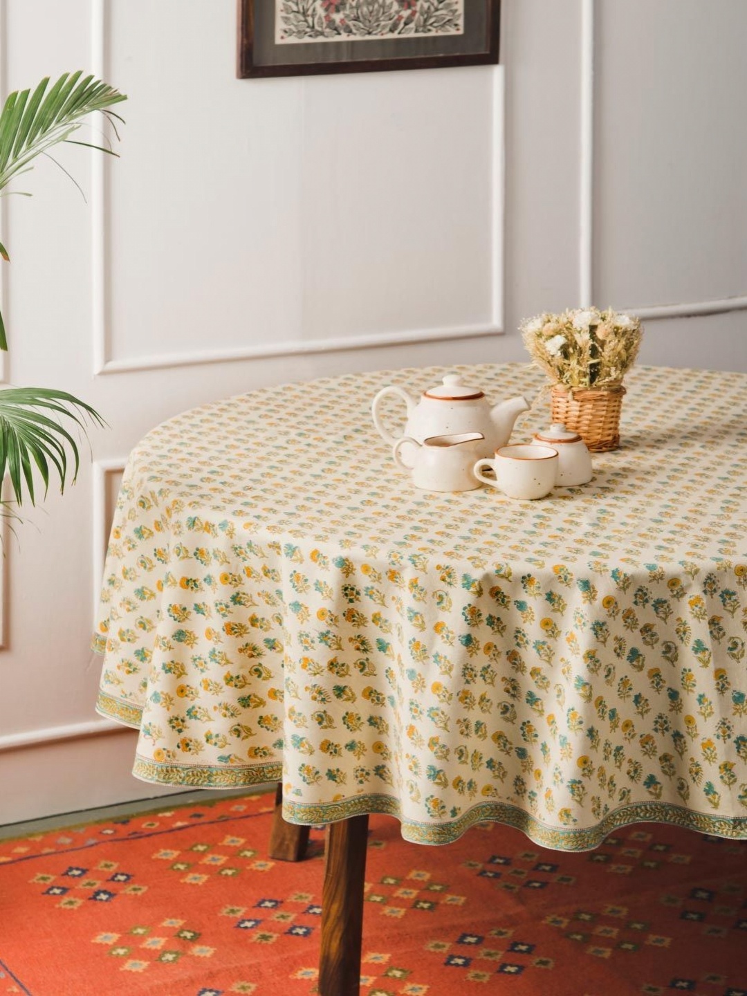 

Fabindia Yellow Floral Cotton Round 6-Seater Table Cover