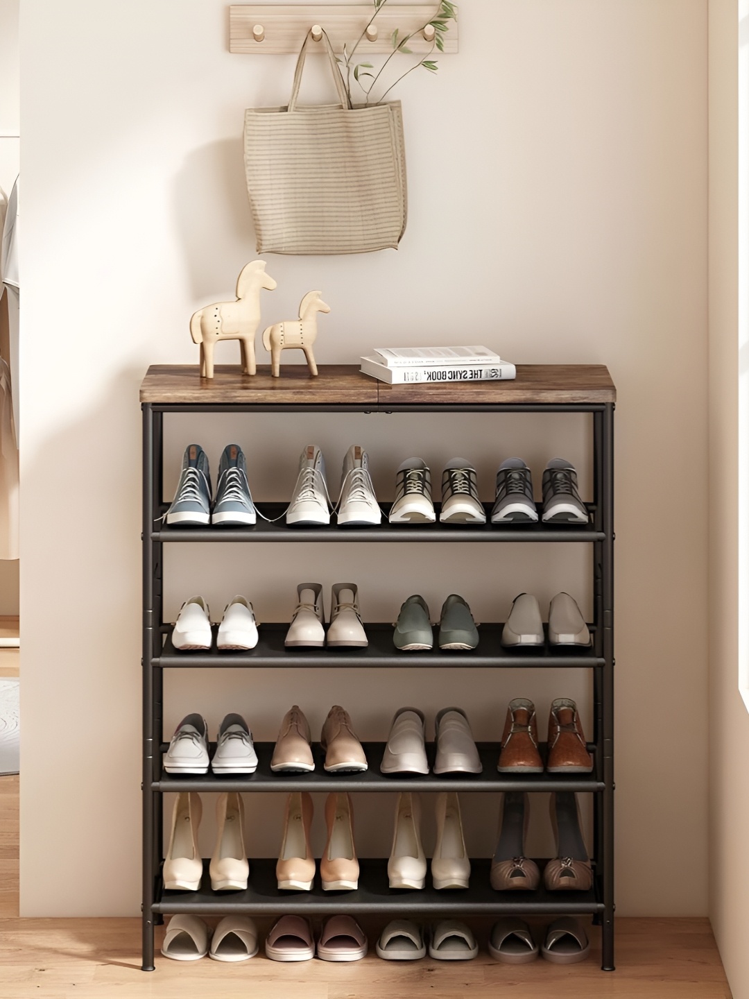 

KriShyam Brown & Black 4 Tier Shoe Rack