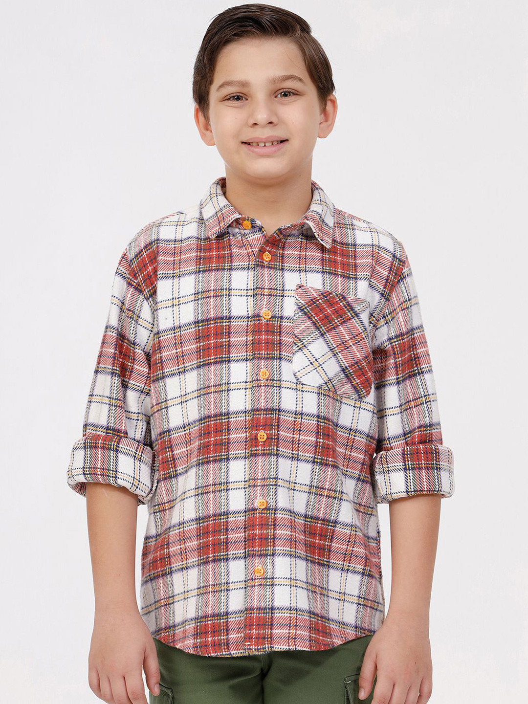 

KATE & OSCAR Boys Cutaway Collar Checked Cotton Casual Shirt, White