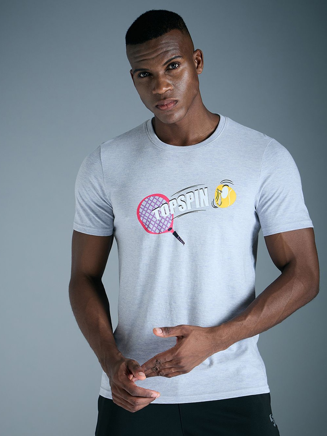 

SG Men Graphic Printed Round Neck T-shirt, Grey melange