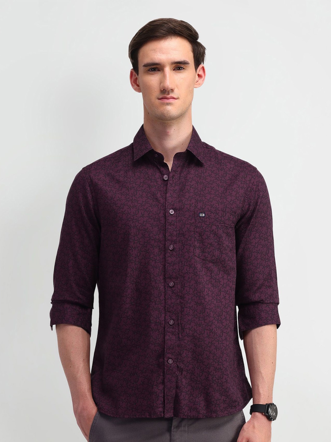 

Arrow Sport Men Classic Tailored Fit Floral Opaque Printed Casual Shirt, Burgundy