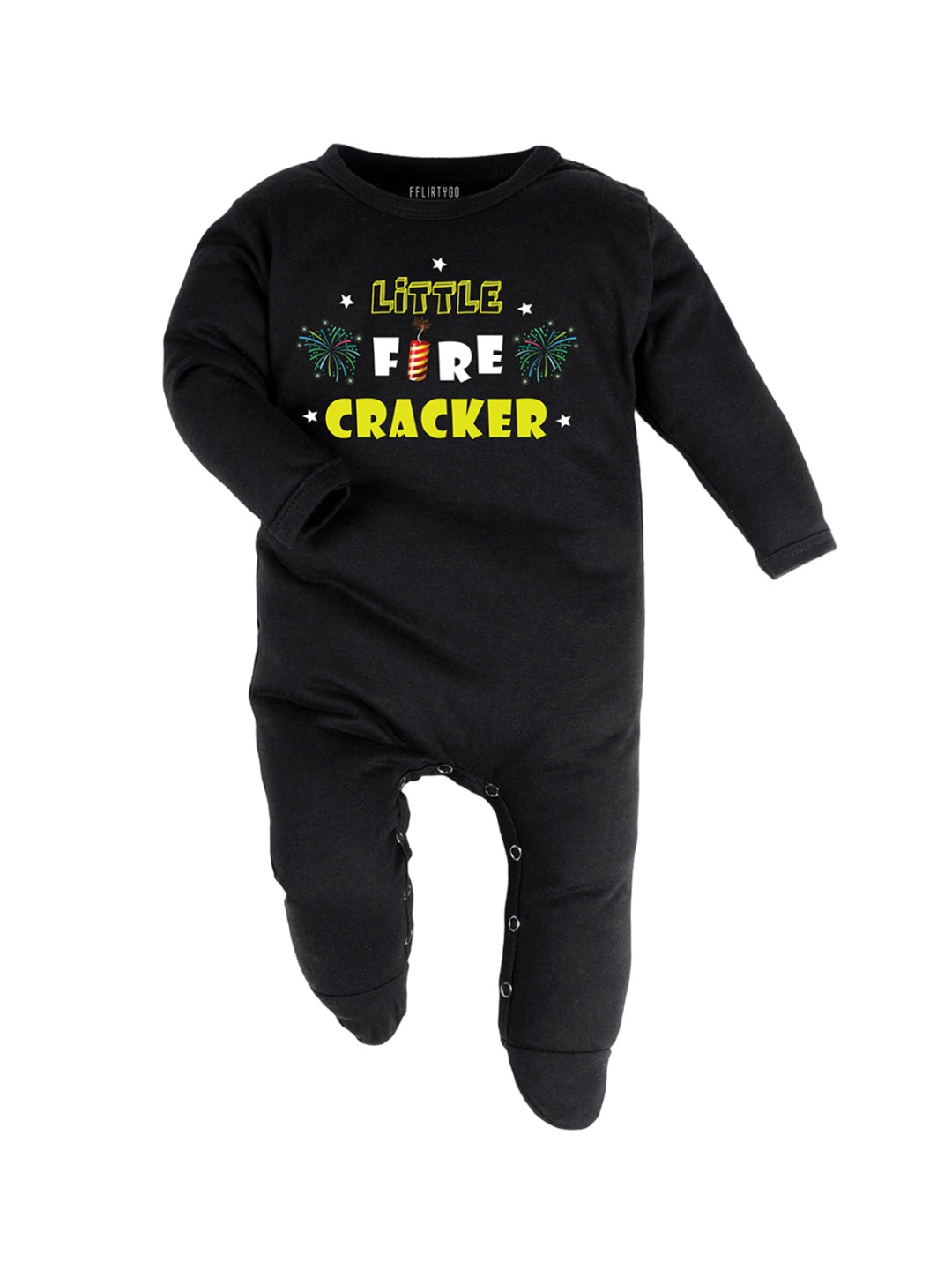 

FFLIRTYGO Unisex Kids Diwali Special Printed Pure Cotton Sleepsuit, Black
