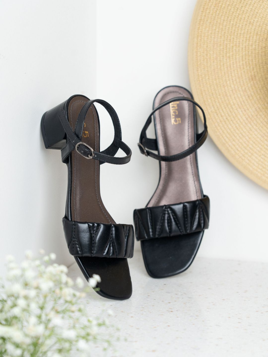 

Inc 5 Women Party Wear Block Sandals with Buckle Closure, Black
