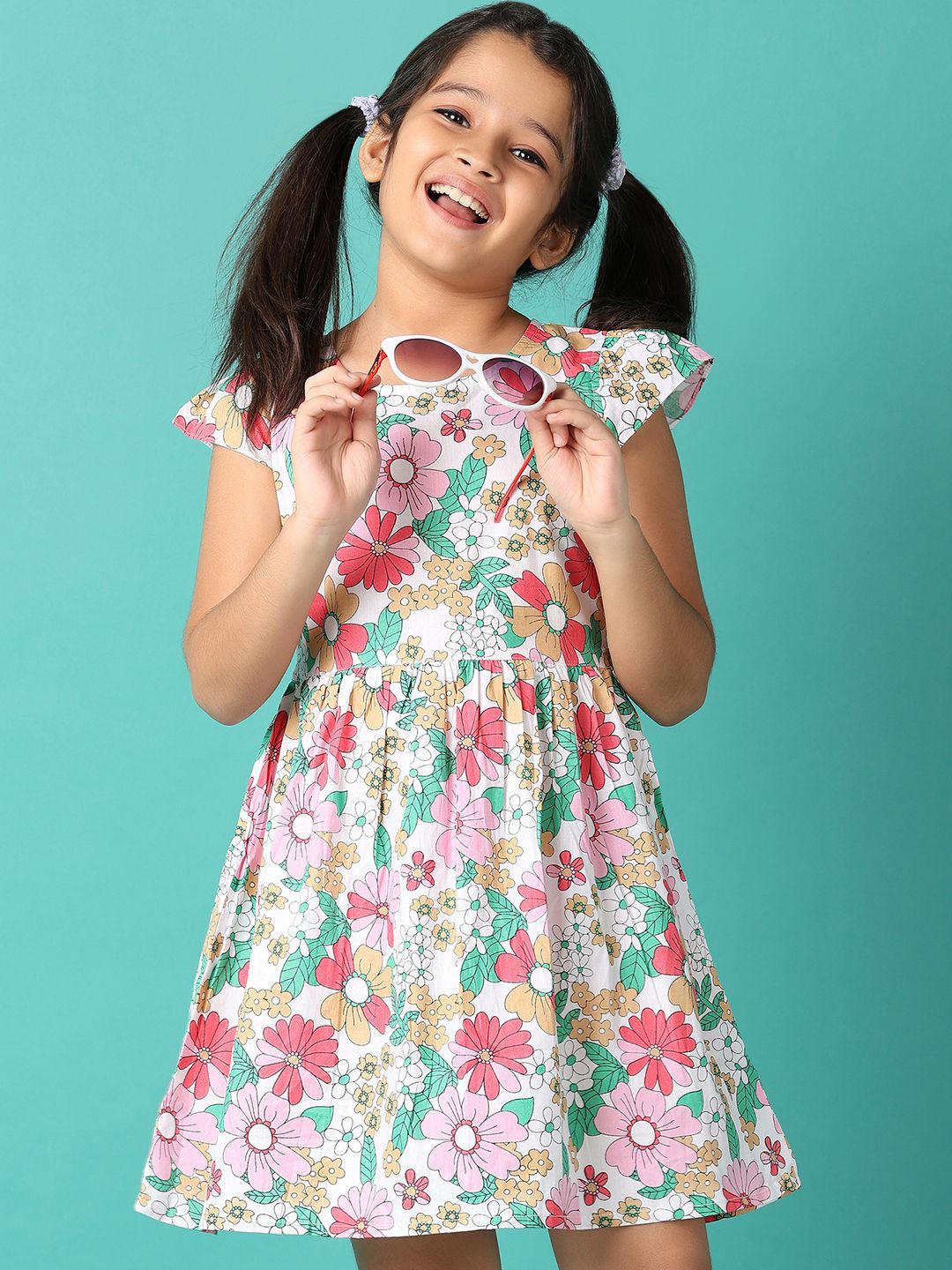 

V-Mart Floral Print Fit & Flare Midi Dress, White
