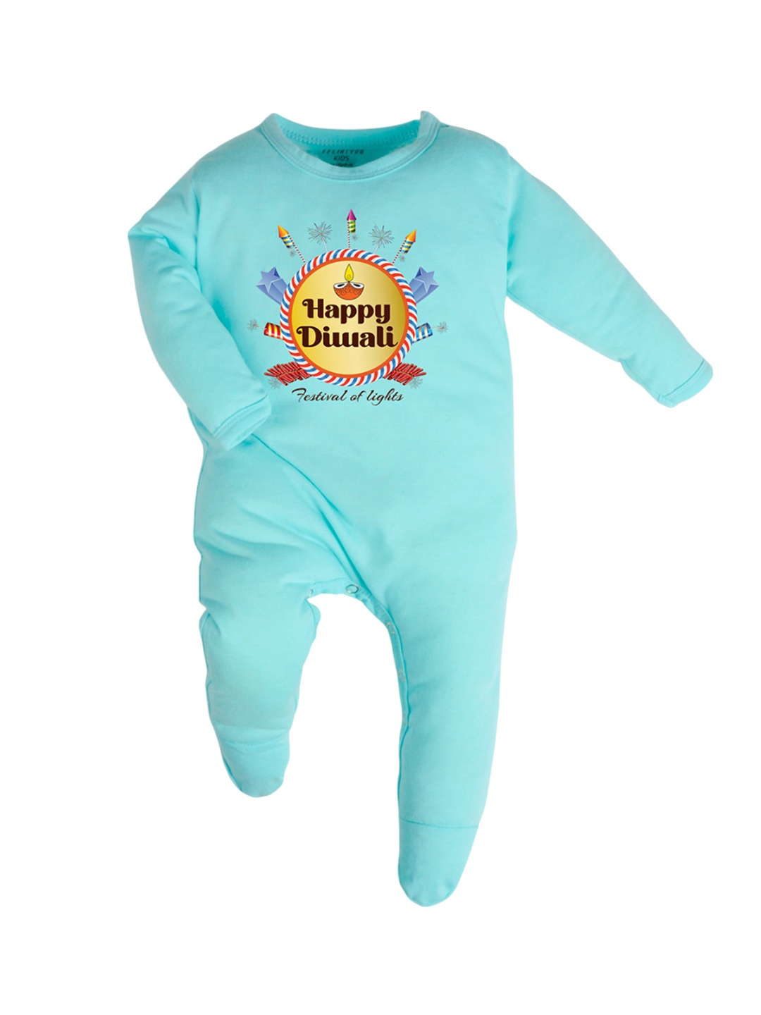 

FFLIRTYGO Kids Cotton Printed Sleepsuit, Turquoise blue