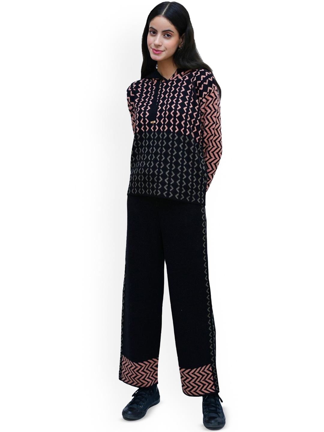 

PUREMIST Geometric Printed Hooded Sweater With Trouser, Pink