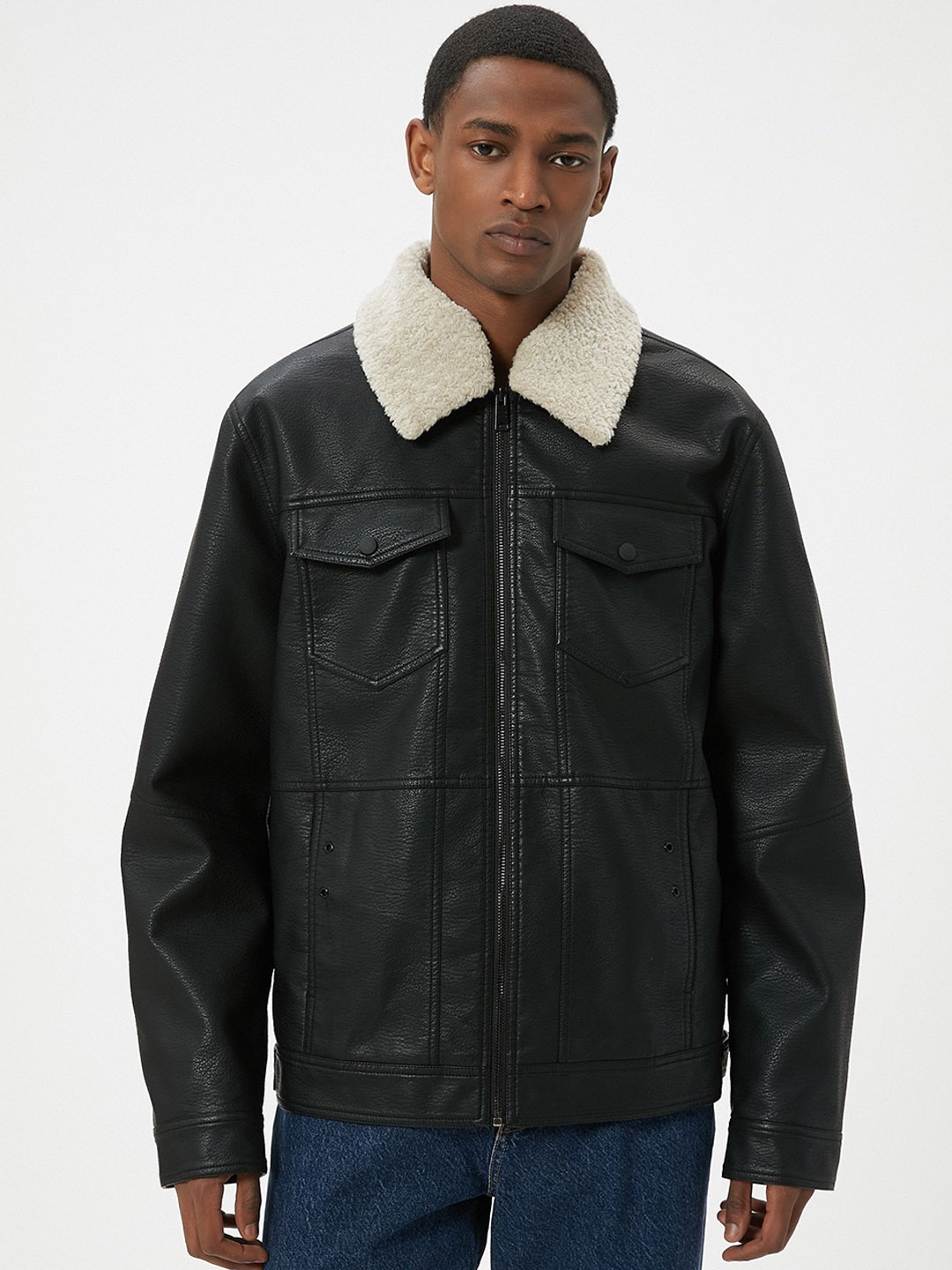 

Koton Men Spread Collar Solid Casual Tailored Jacket, Black