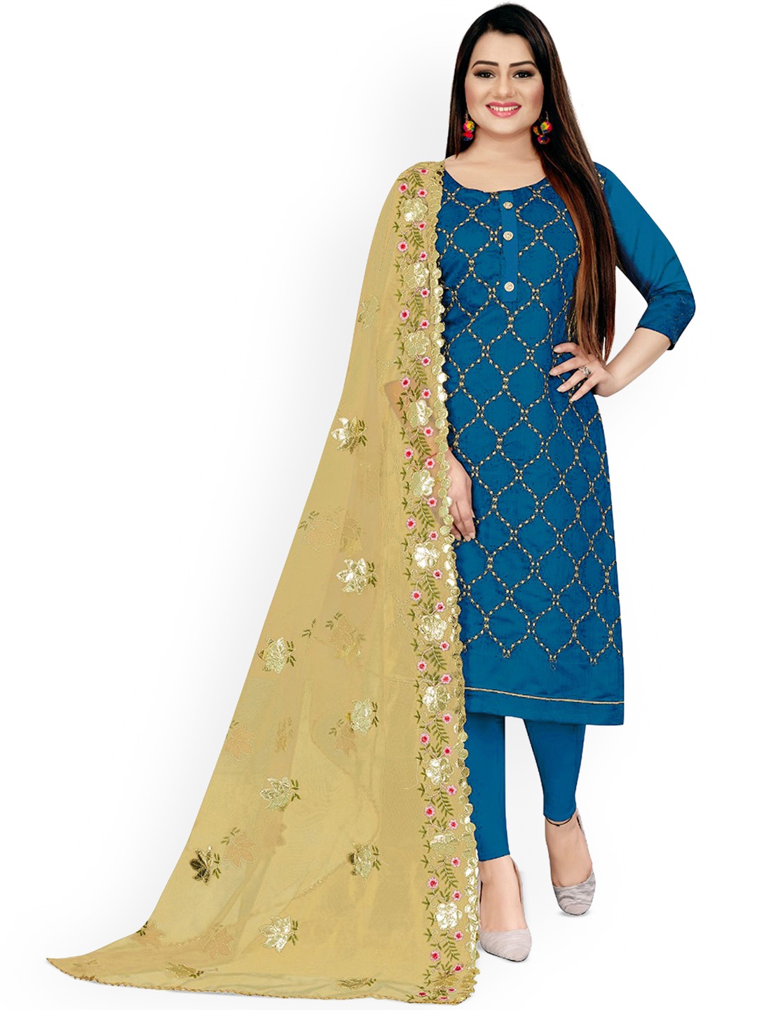 

Maroosh Embroidered Zari Unstitched Dress Material, Blue