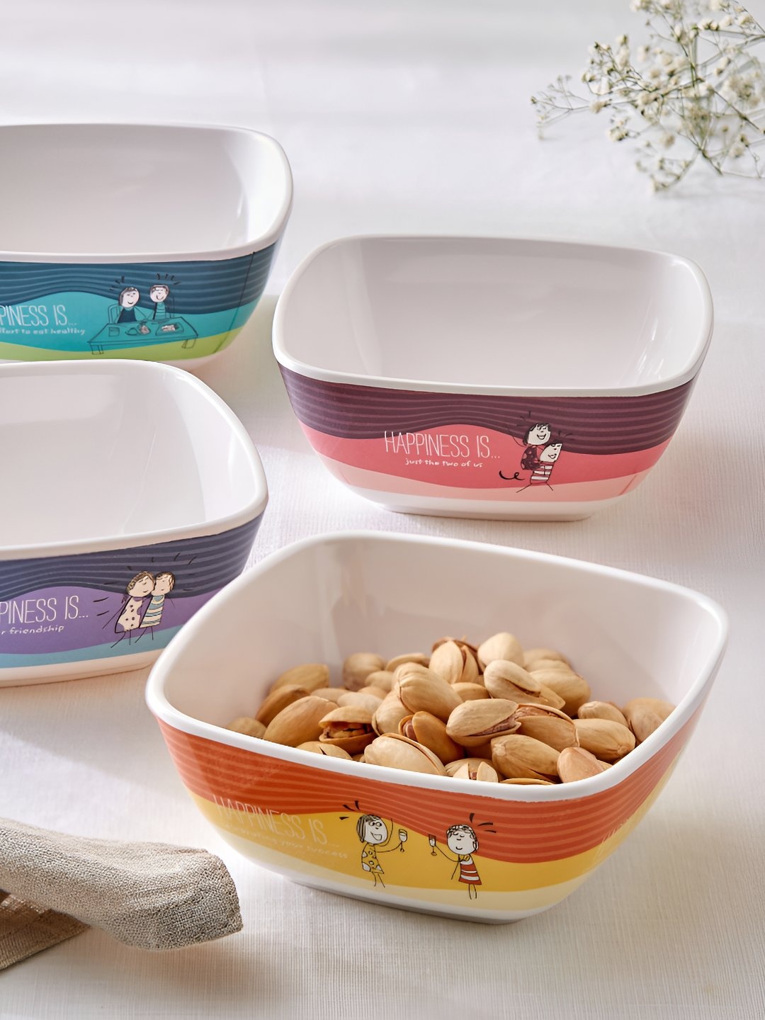 

Home Centre Yellow 4 Pieces Printed Melamine Glossy Serving Bowl-470 ML