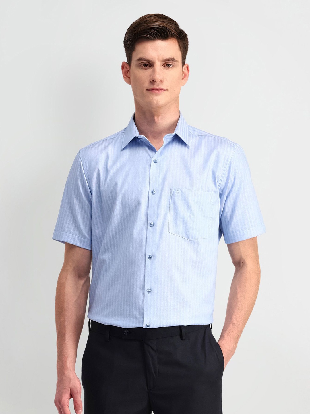 

Arrow Men Classic Spread Collar Vertical Striped Cotton Formal Shirt, Blue