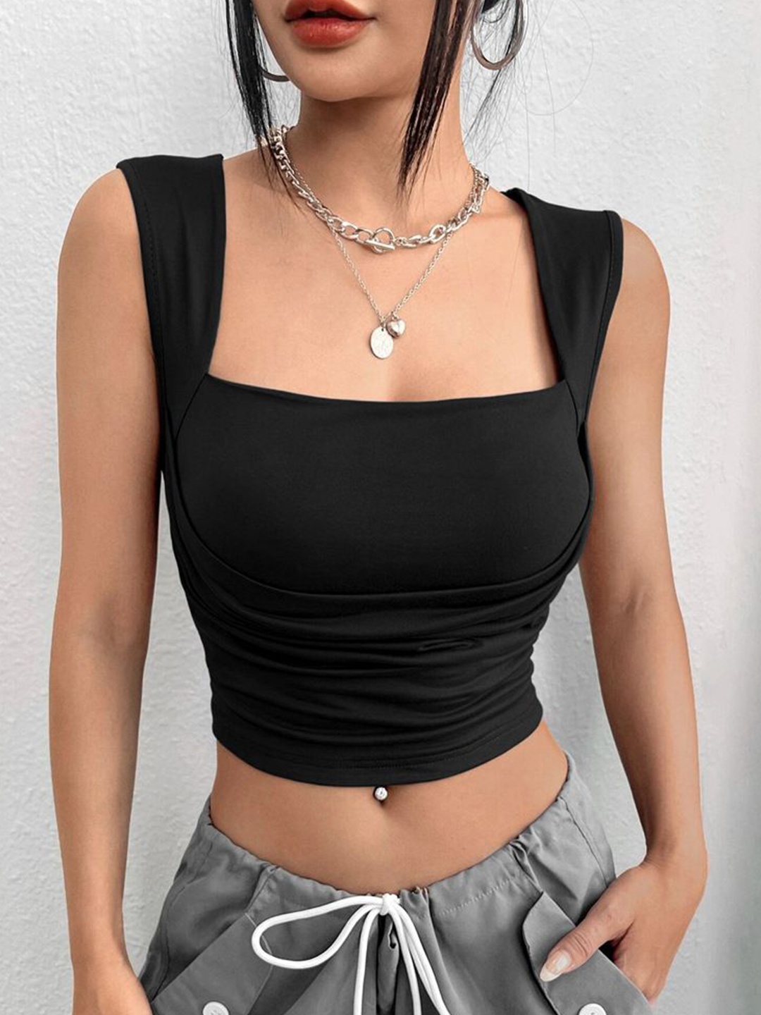 

HERE&NOW Cotton Crop Top, Black