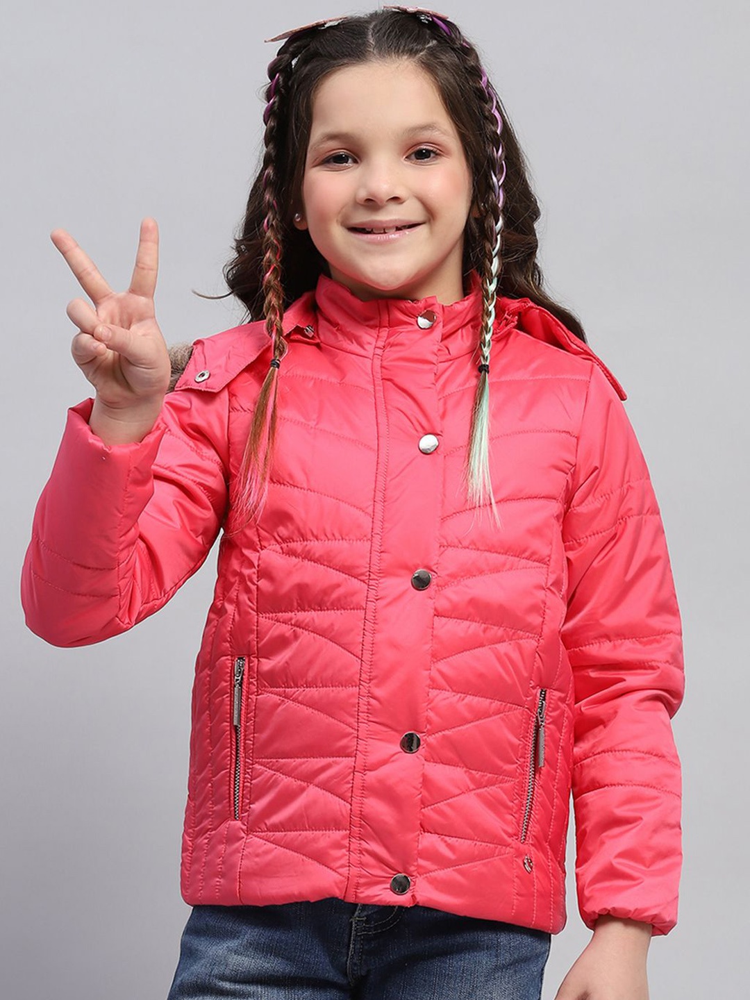 

Monte Carlo Girls Hooded Solid Casual Padded Jacket, Pink