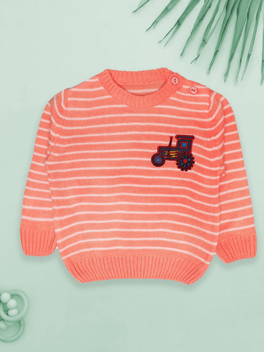 

CHKOKKO Girls Striped Woollen Pullover, Pink