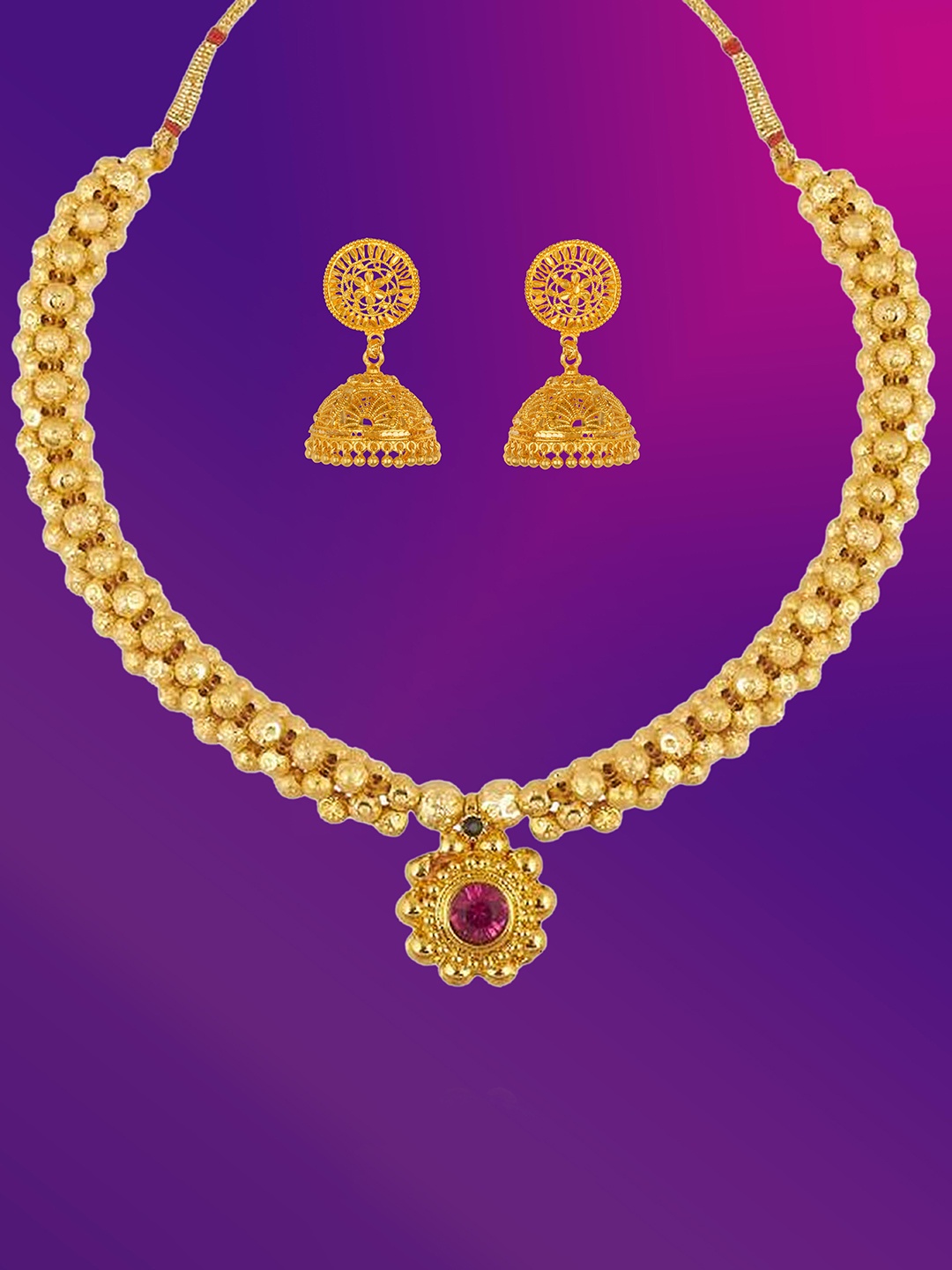 

Lila Gold-Plated Stone-Studded & Beaded Jewellery Set