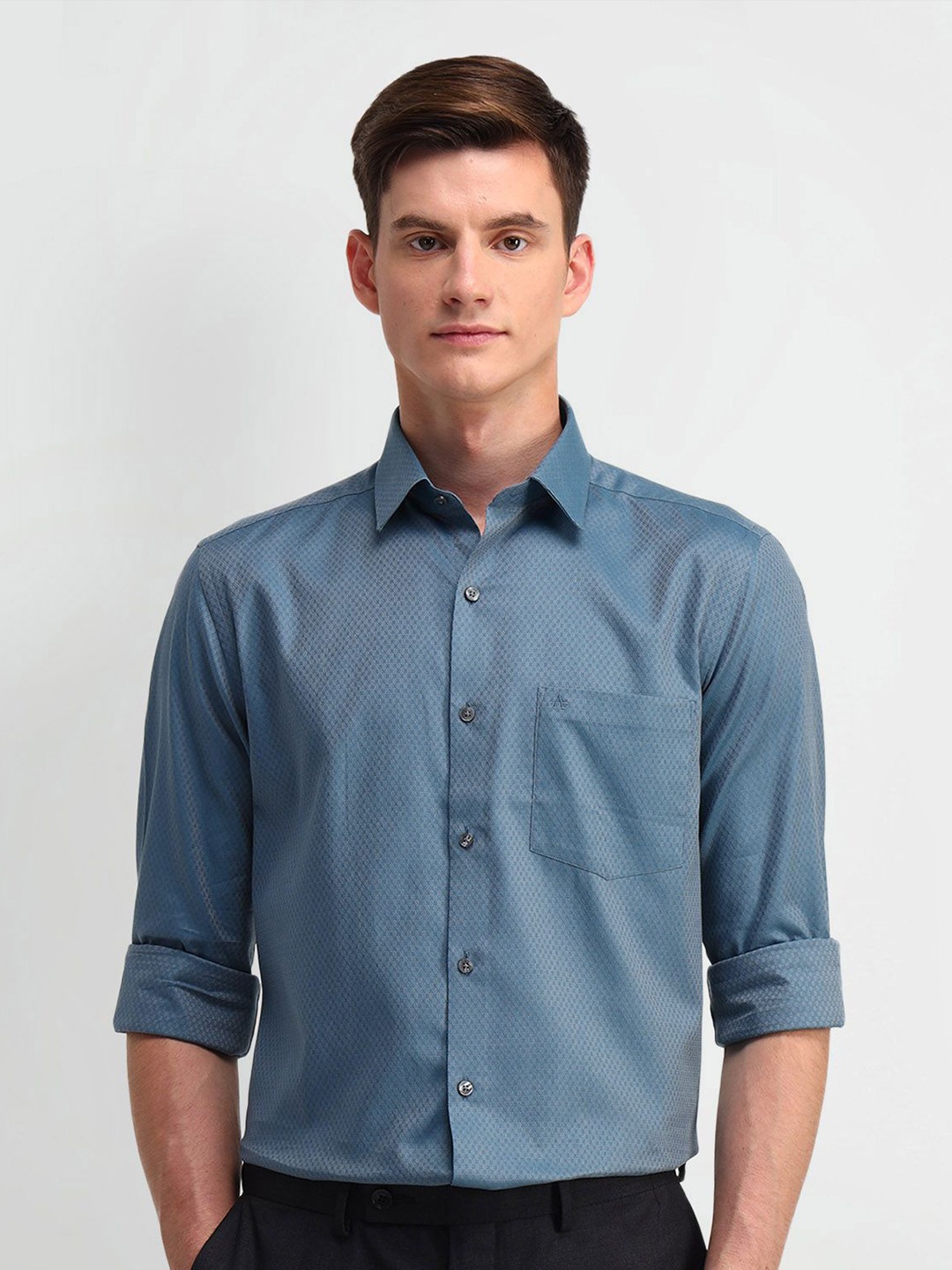 

Arrow Men Classic Spread Collar Textured Cotton Formal Shirt, Teal