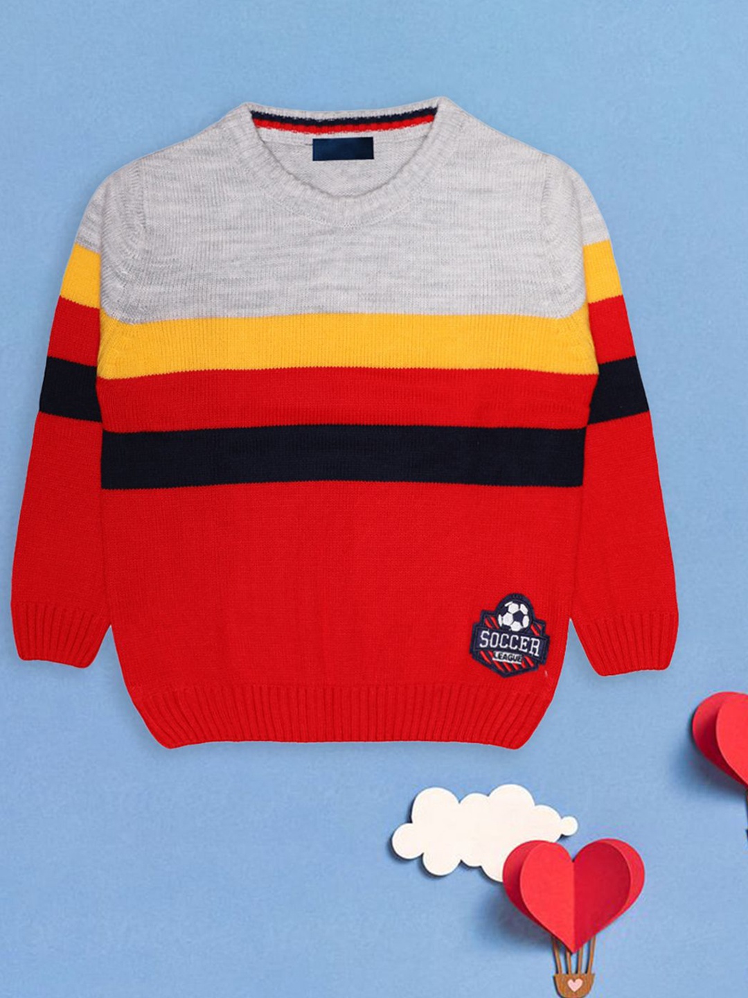 

CHKOKKO Boys Striped Woollen Pullover, Grey