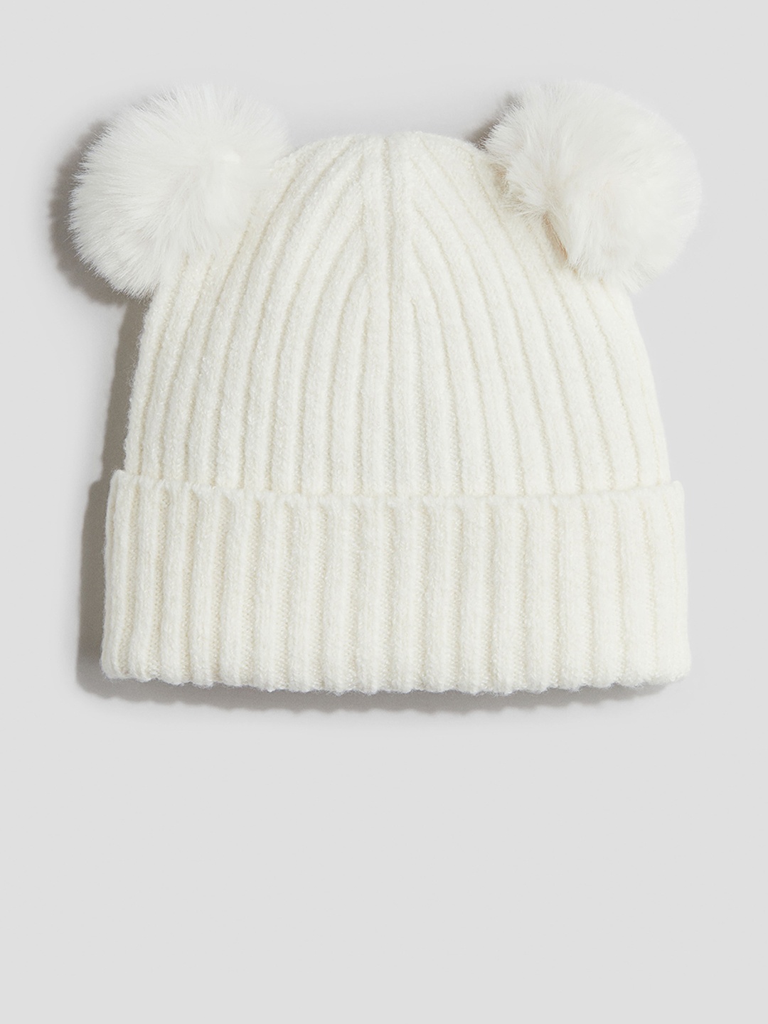 

H&M Girls Rib-Knit Pompom Beanie, White