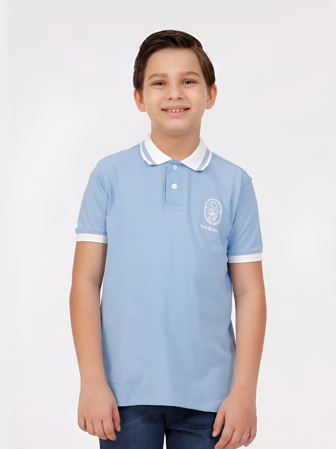 

KATE & OSCAR Boys Solid Polo Collar Cotton T-shirt, Blue