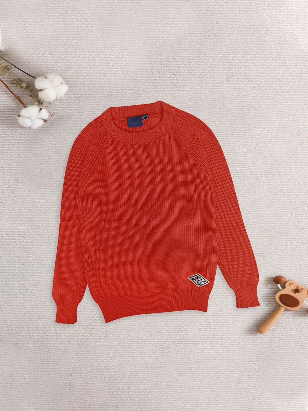 

CHKOKKO Girls Cable Knit Woollen Pullover, Orange