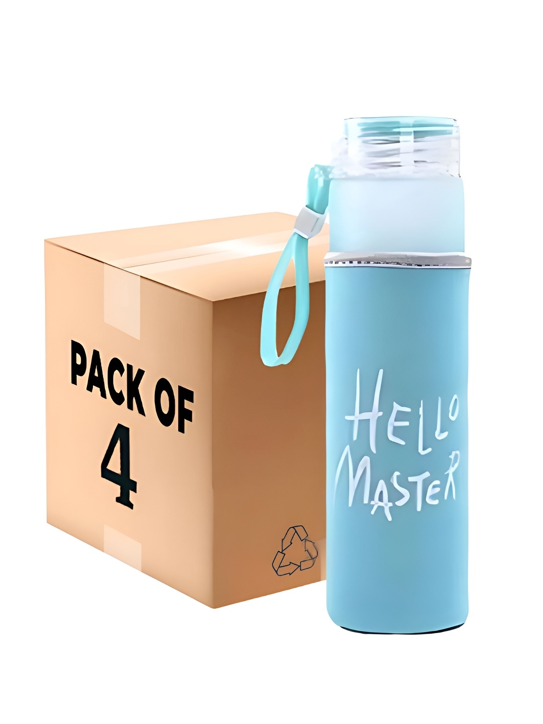 

WELOUR Blue & White 4 Pieces Printed Glass Water Bottle 400ml
