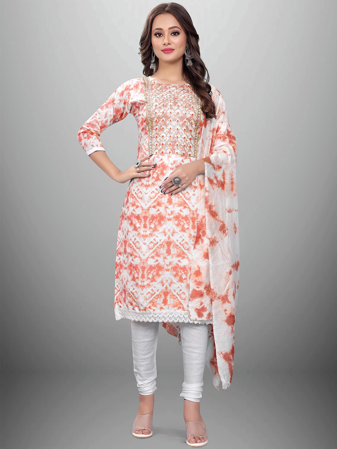 

Maroosh Absrtract Printed Zari Unstitched Dress Material, White