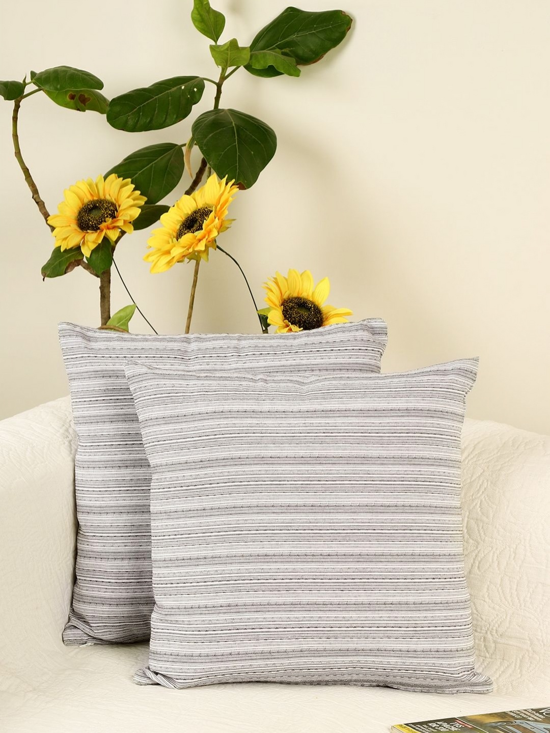

Jamio Firati Grey & Black 2 Pieces Striped Cotton Square Cushion Covers