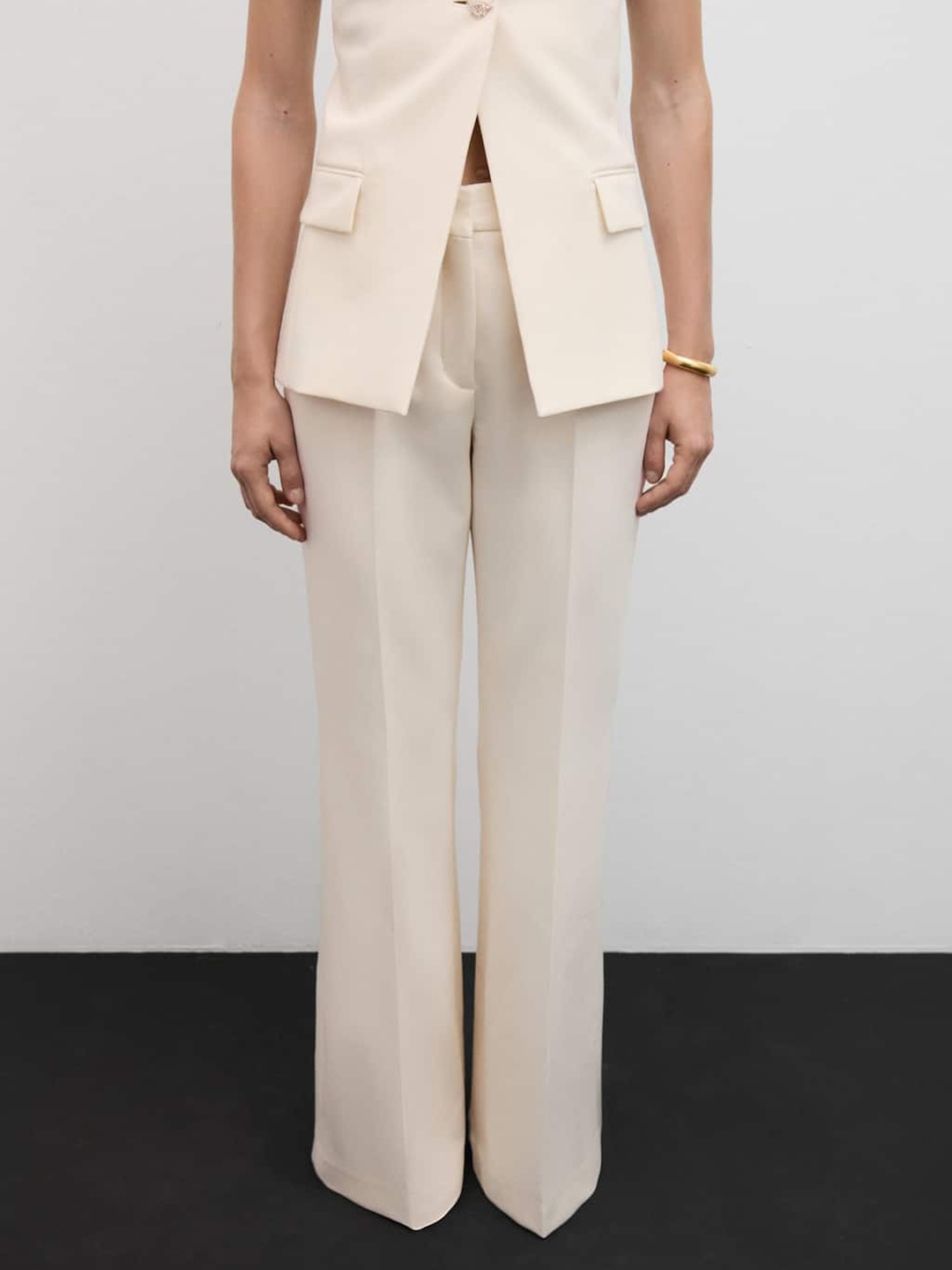 

MANGO Women Wide-Leg Trousers, Off white