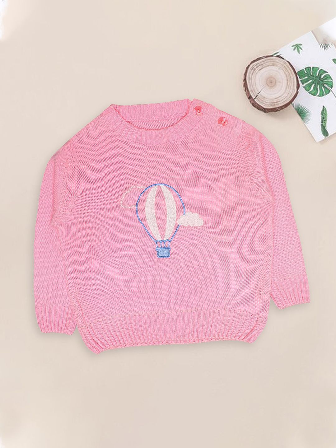 

CHKOKKO Girls Quirky Printed Woollen Pullover, Pink
