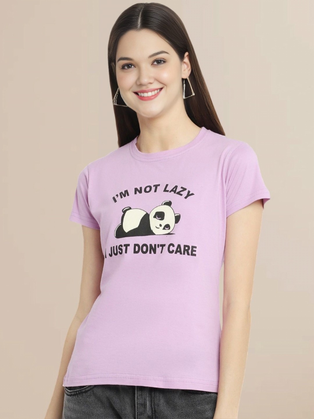 

Metronaut Women Typography Printed Round Neck Cotton T-shirt, Purple