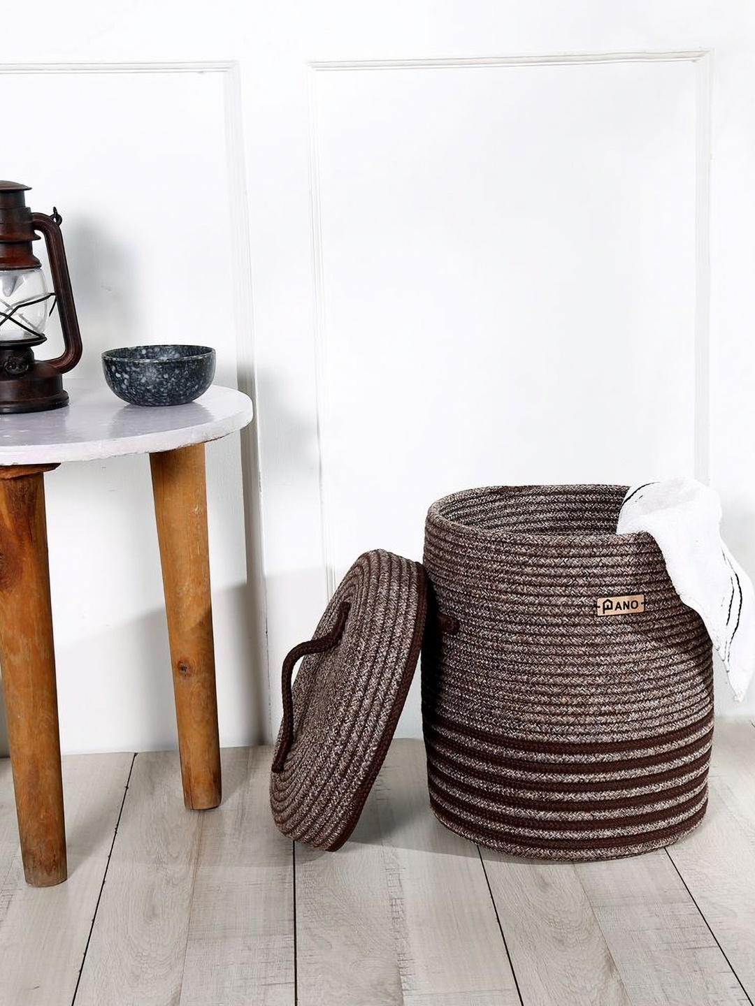 

Pano Brown Striped Laundry Bag With Lid