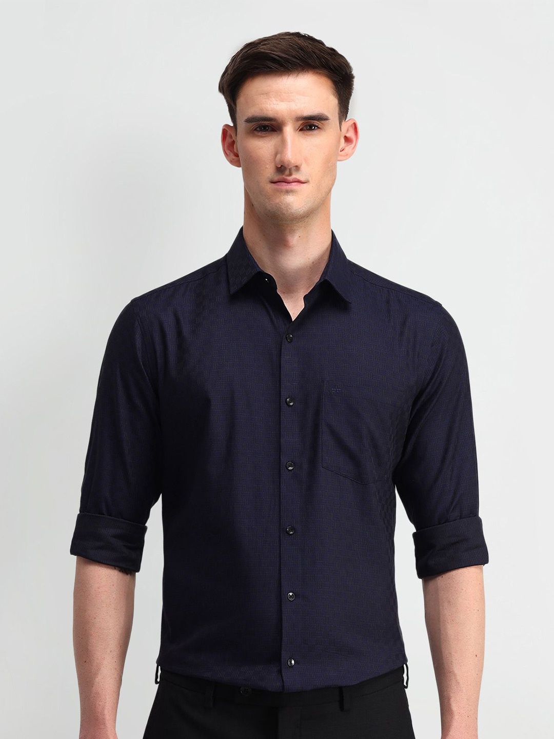 

Arrow Men Classic Spread Collar Solid Cotton Formal Shirt, Navy blue