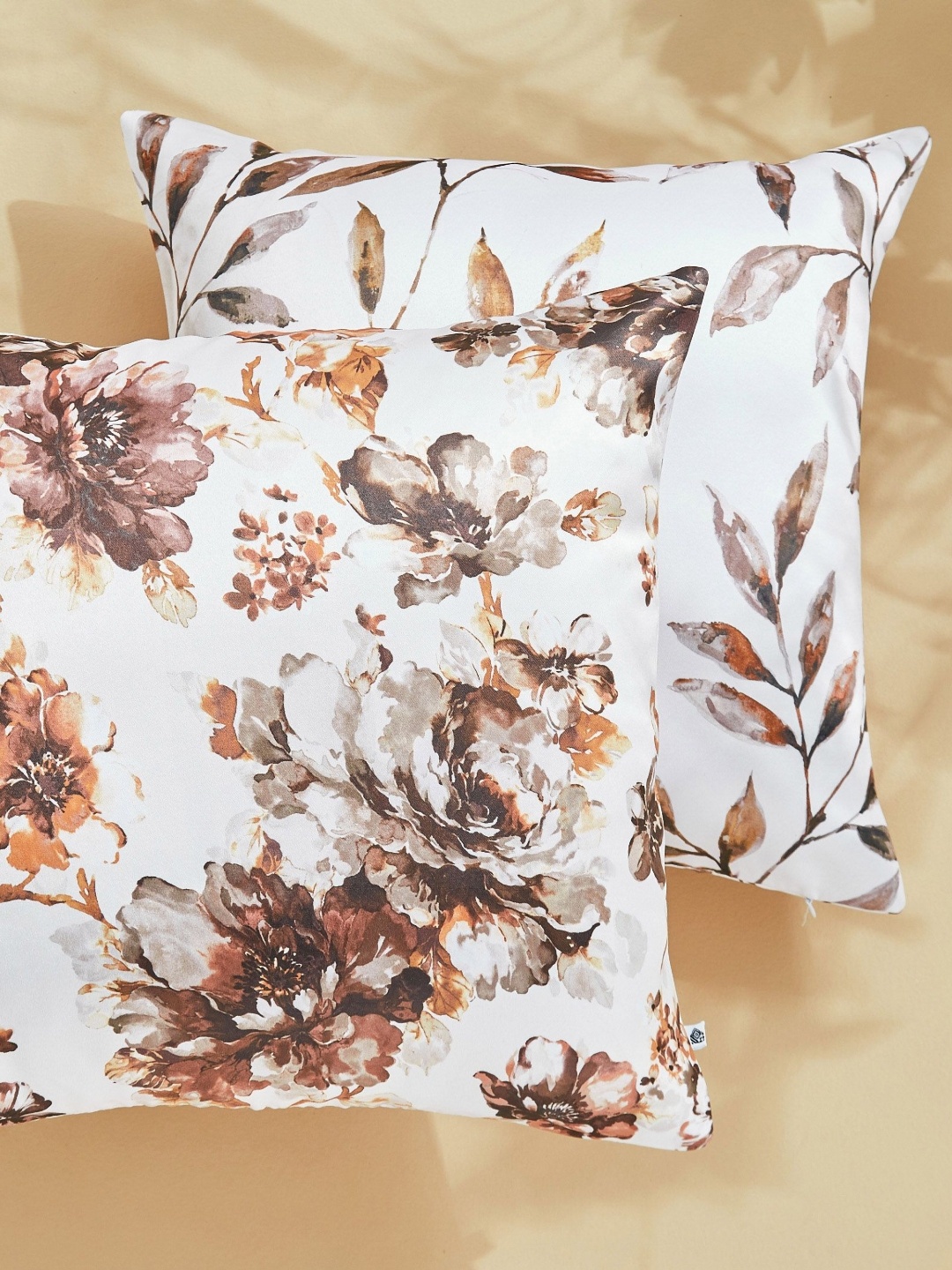 

Home Centre White & Brown Set of 2 Floral Square Cushion Covers