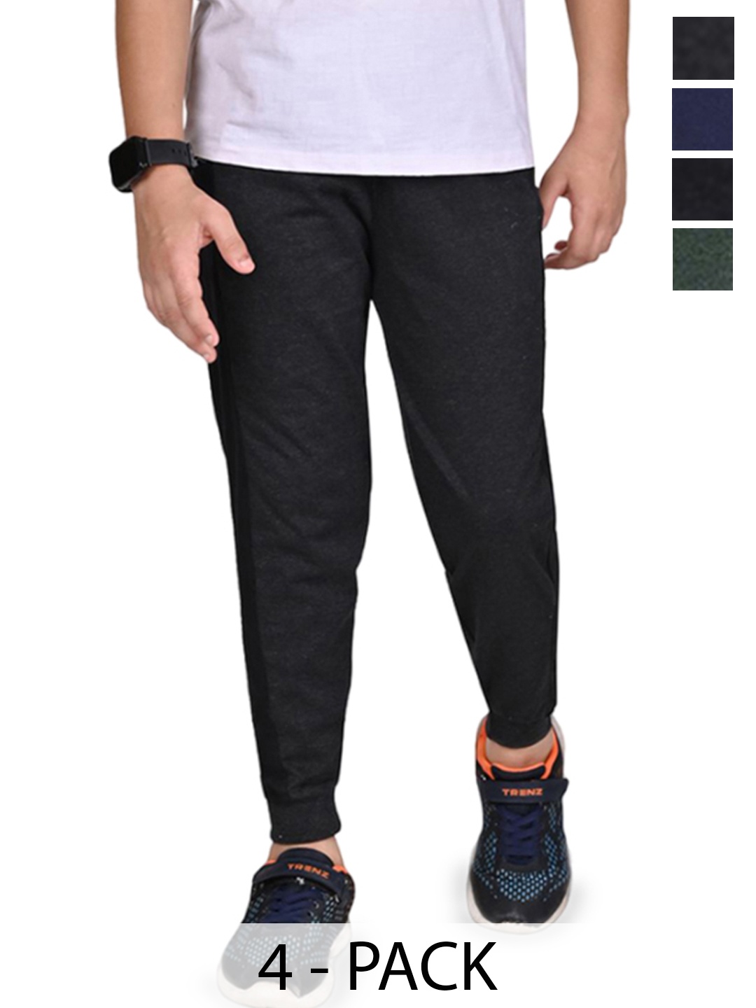 

BAESD Boys Pack Of 4 Low-Rise Regular Fit Cotton Joggers, Black
