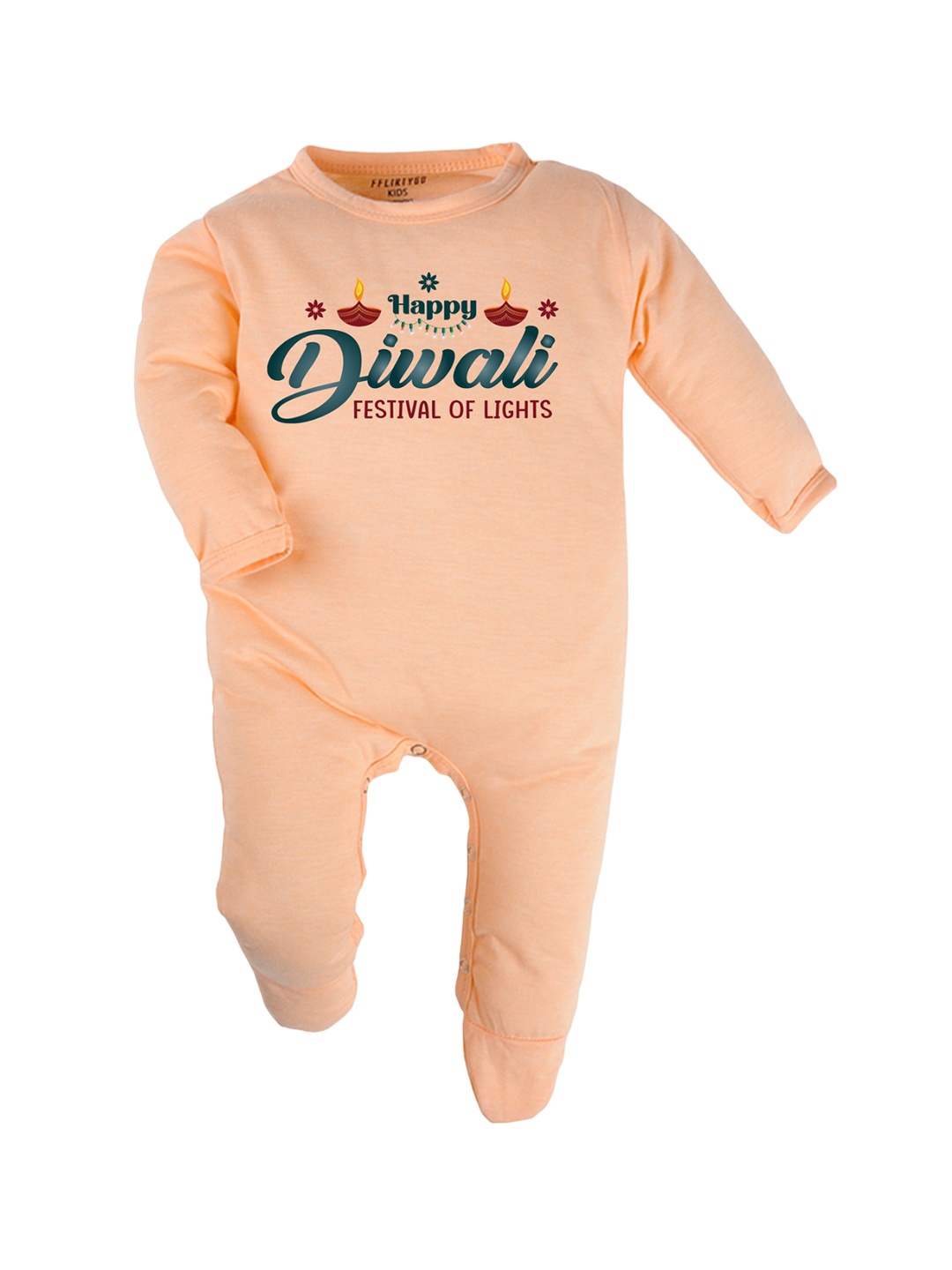 

FFLIRTYGO Kids Diwali special Printed Cotton Sleepsuit, Peach
