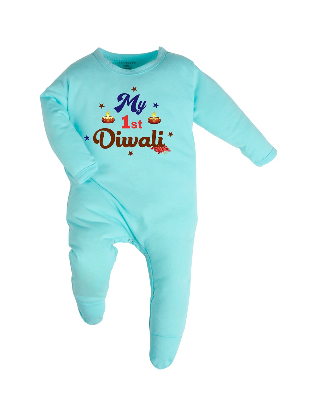 

FFLIRTYGO Unisex Infants Printed Pure Cotton Sleepsuit, Turquoise blue