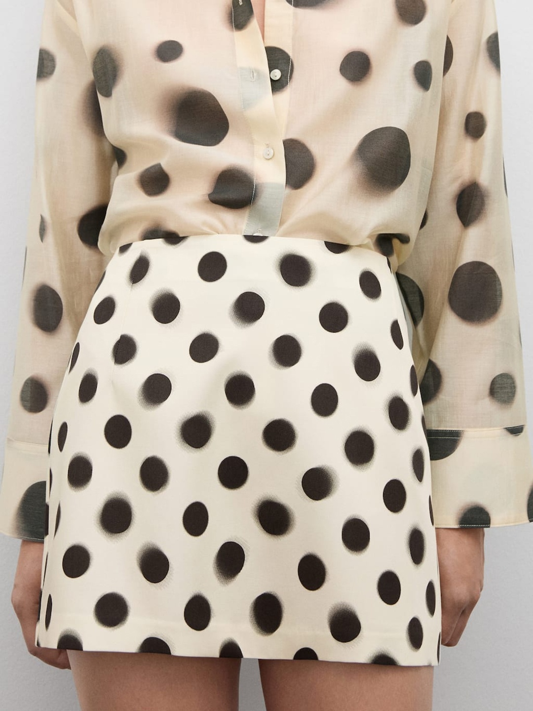 

MANGO Polka Dot Straight Mini Skirt, Off white