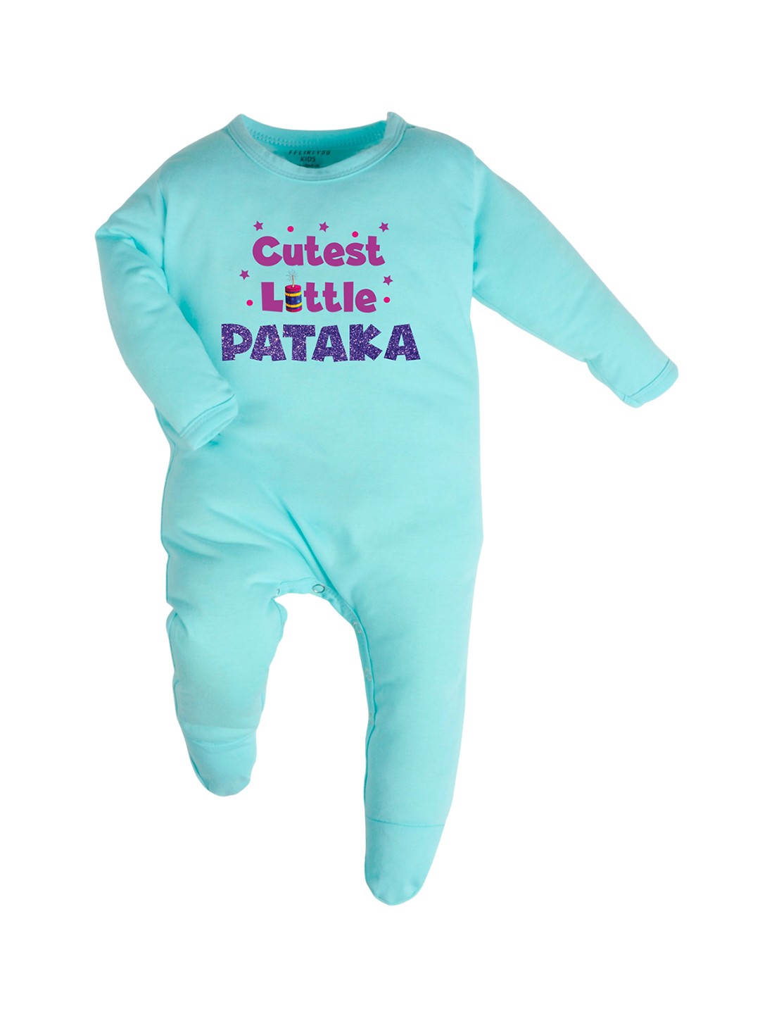 

FFLIRTYGO Kids Printed Cotton Sleepsuit, Turquoise blue