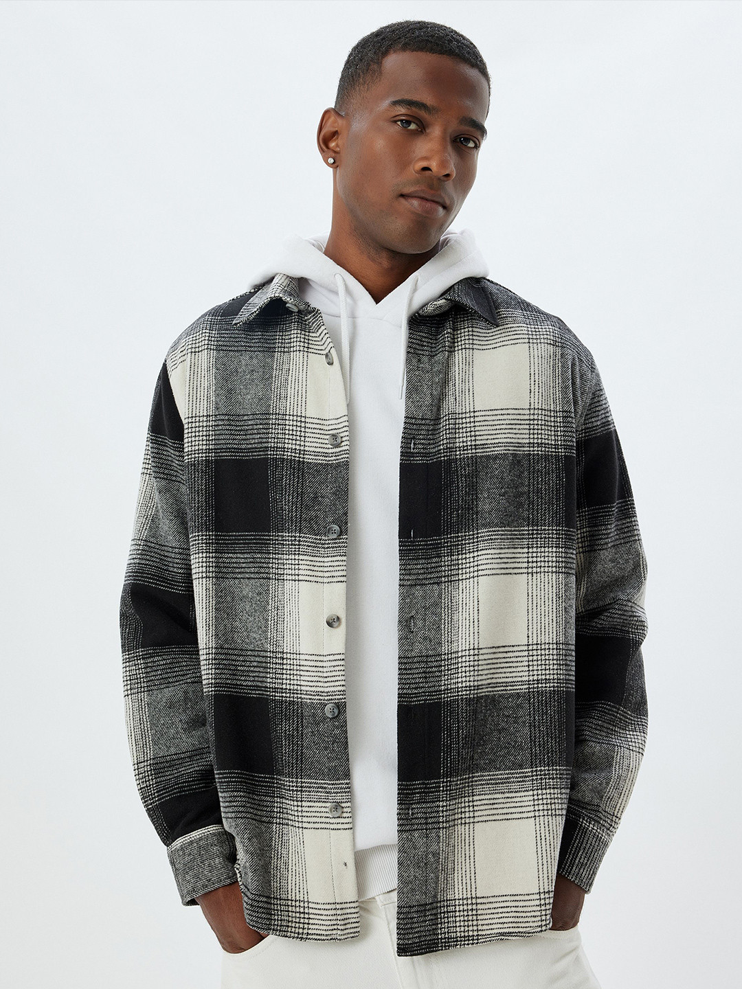 

Koton Men Spread Collar Tartan Checked Casual Shirt, Black