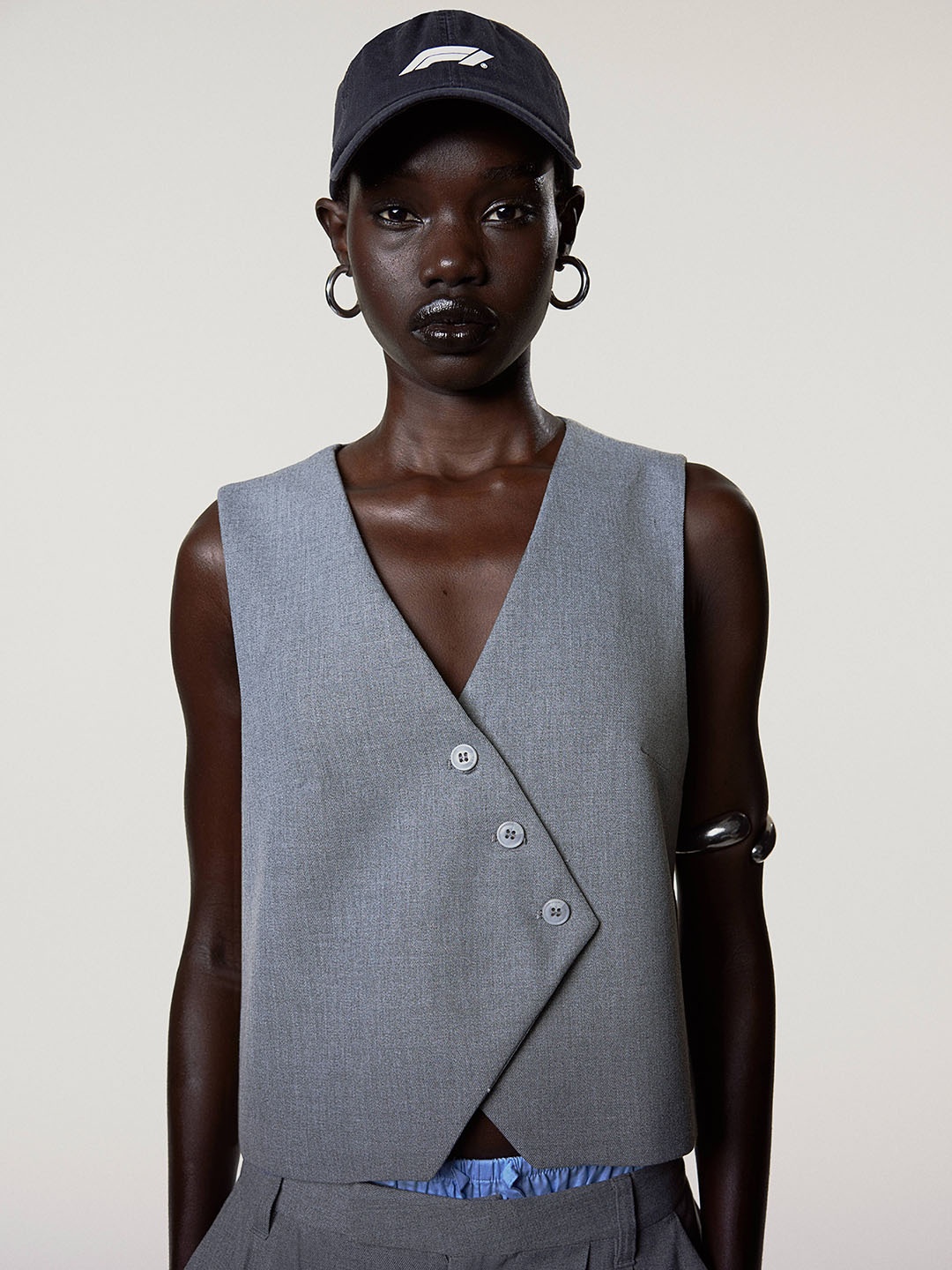 

H&M Asymmetric-Front Suit Waistcoat, Grey