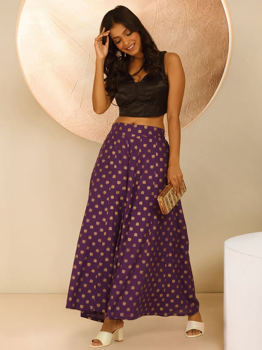 

Likha Women PEthnic Motifs Printed Ethnic Palazzos, Purple