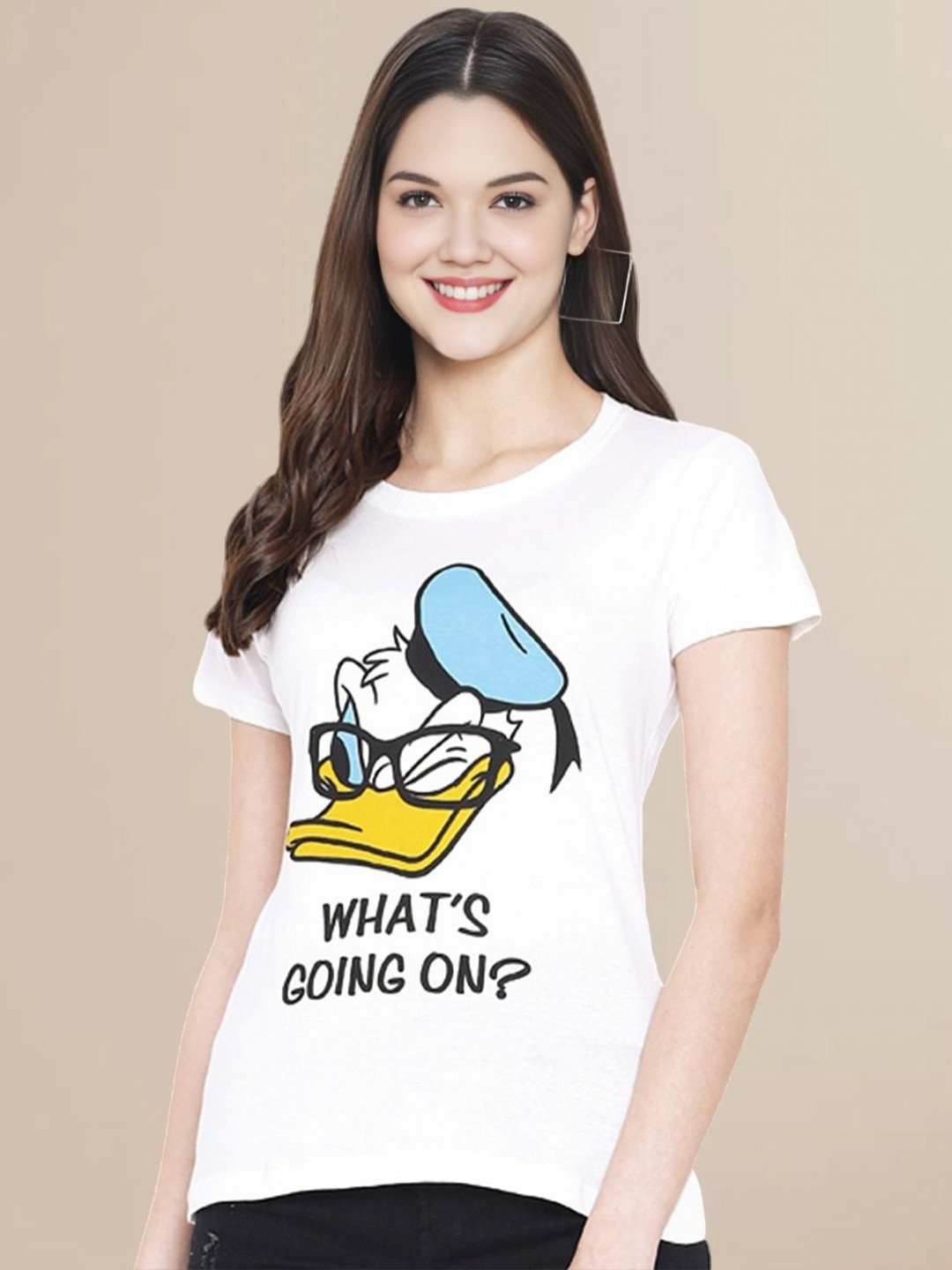 

Metronaut Women Graphic Printed Round Neck Cotton Donald Duck T-shirt, White