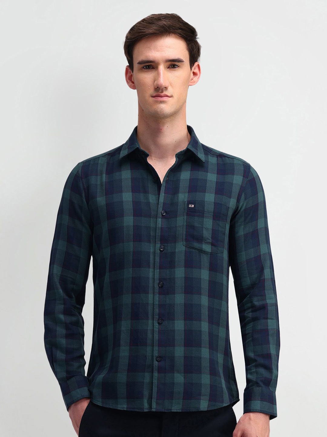 

Arrow Sport Men Manhattan Slim Fit Opaque Checked Casual Shirt, Navy blue