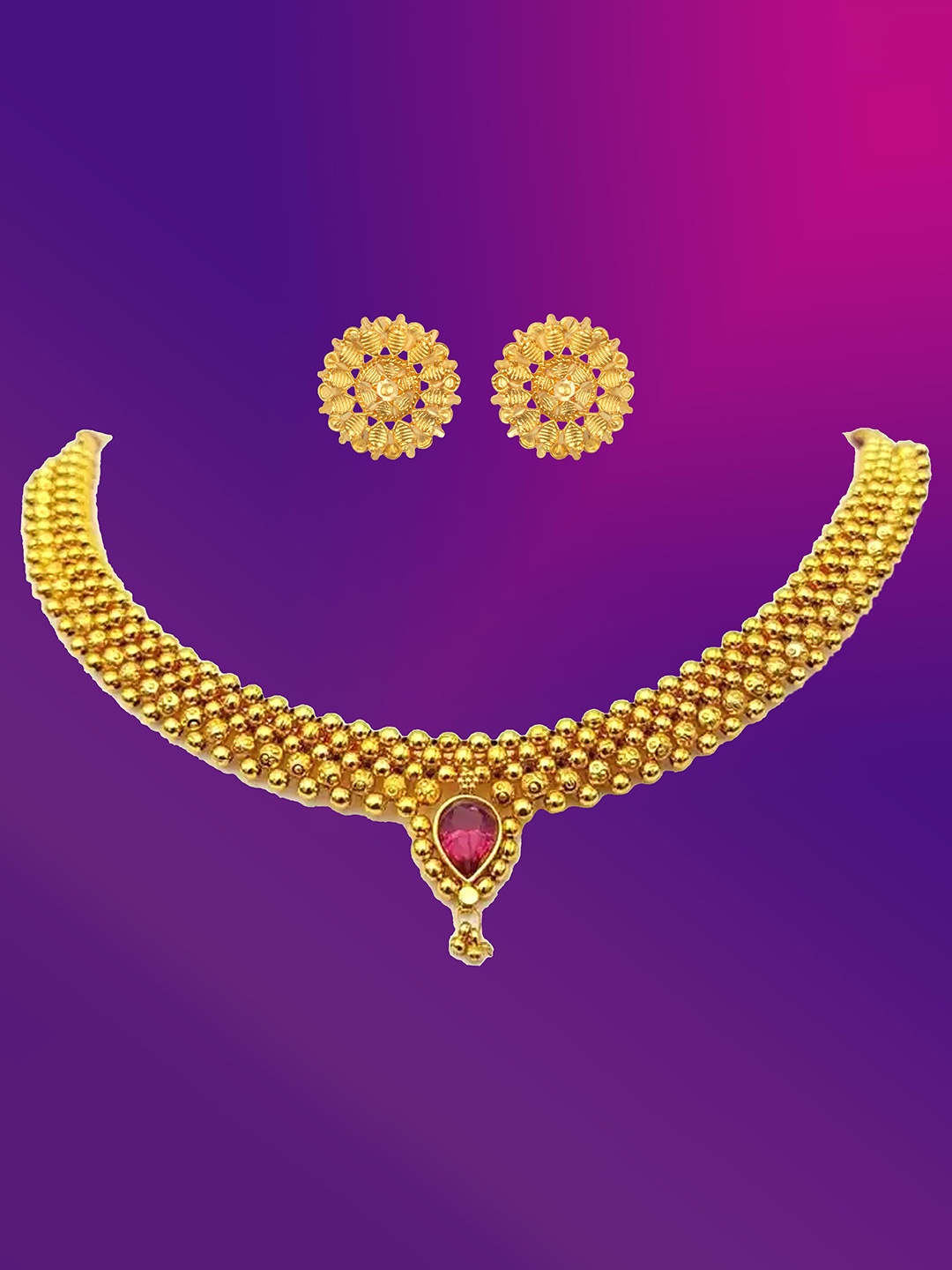 

Lila Gold-Plated Stones-Studded Jewellery Set