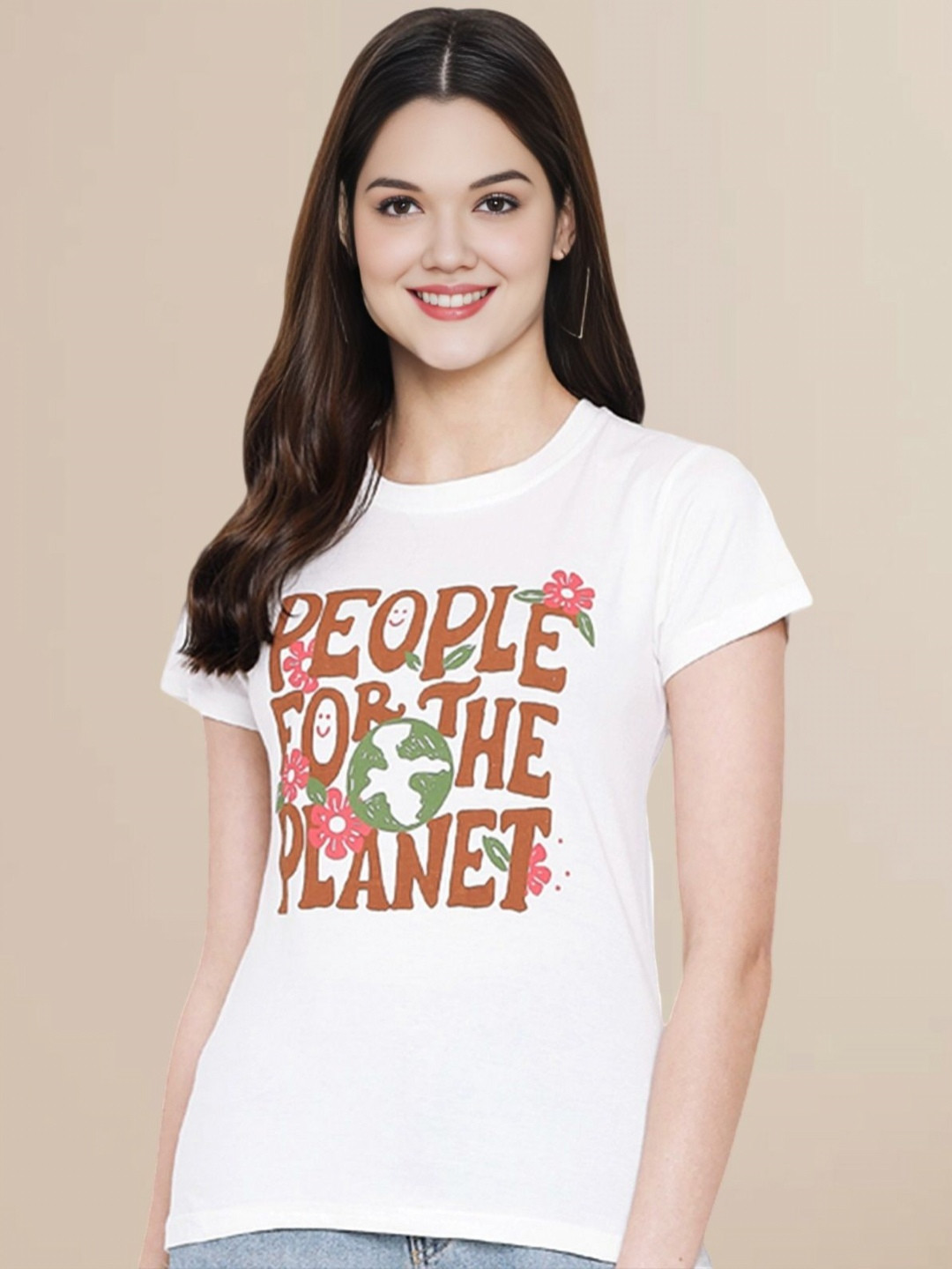 

Metronaut Women Typography Printed Round Neck Cotton T-shirt, White
