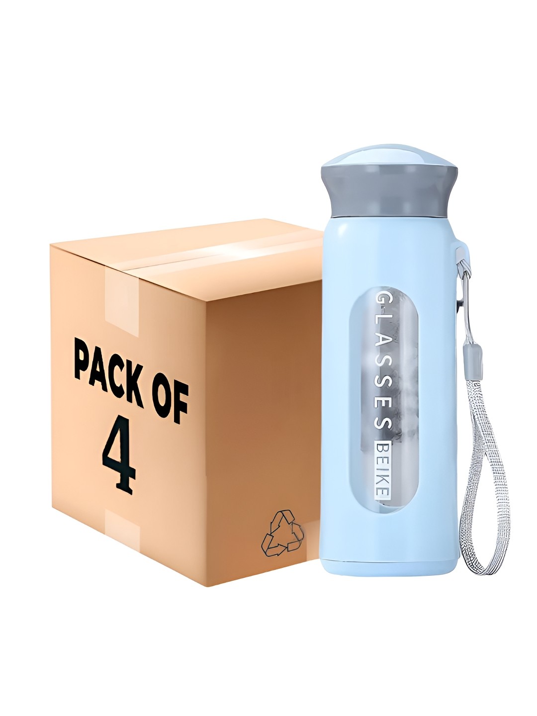 

WELOUR Blue & Grey 4 Pieces Glass Water Bottle 400ml