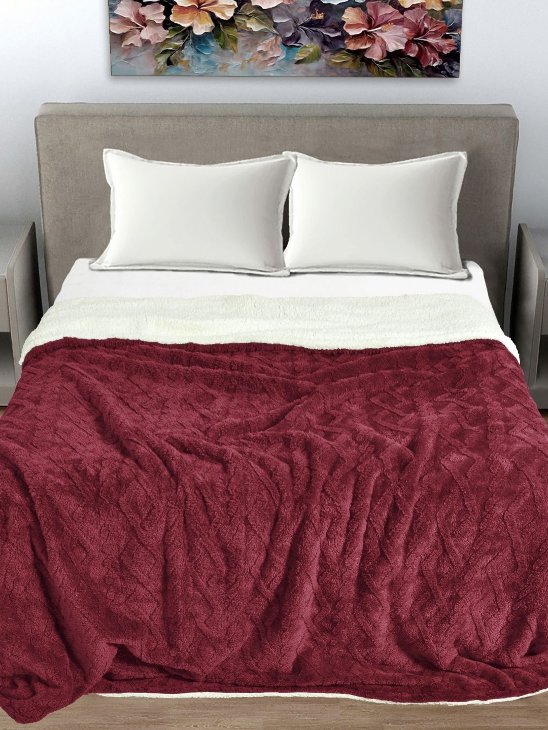 

FABINALIV Maroon & White Geometric Woollen Mild Winter 600 GSM Double Bed Comforter