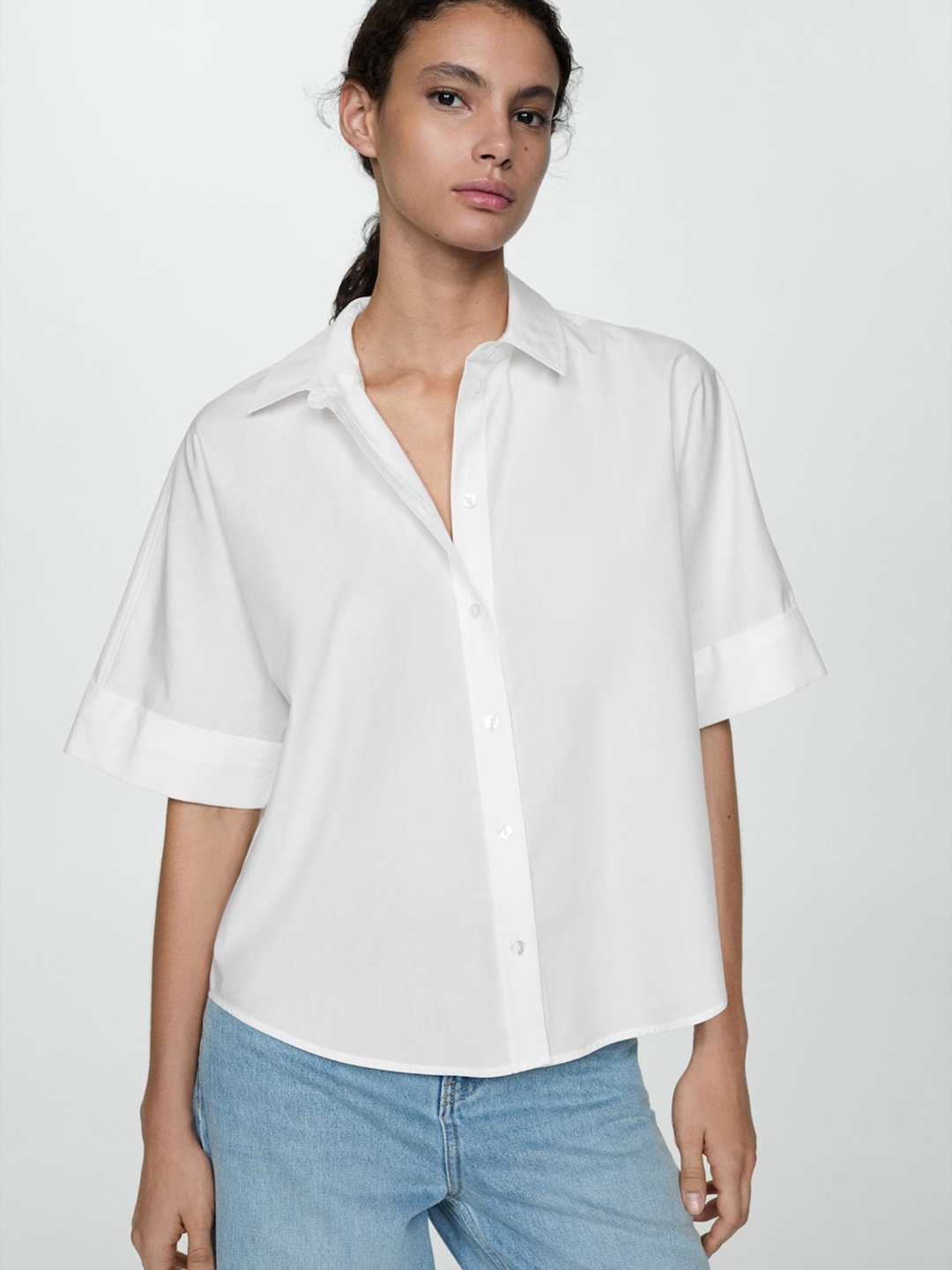 

MANGO Short-Sleeved Lyocell Cotton shirt, White