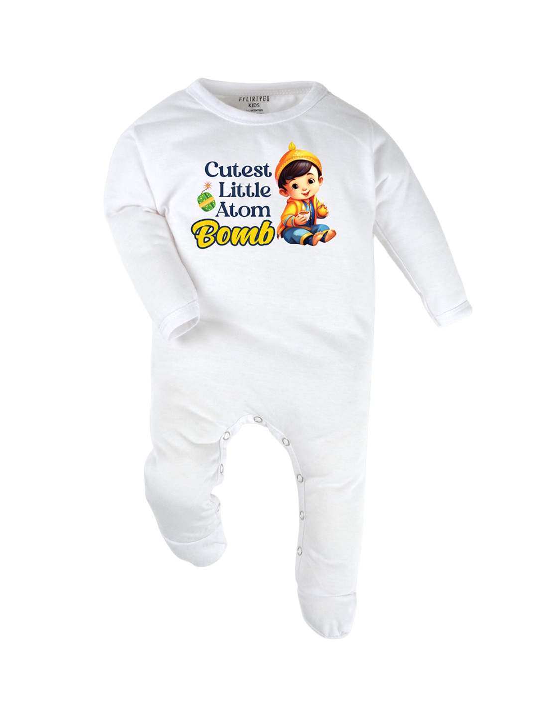 

FFLIRTYGO Kids Cotton Full Sleeves Printed Casual Sleepsuit, White