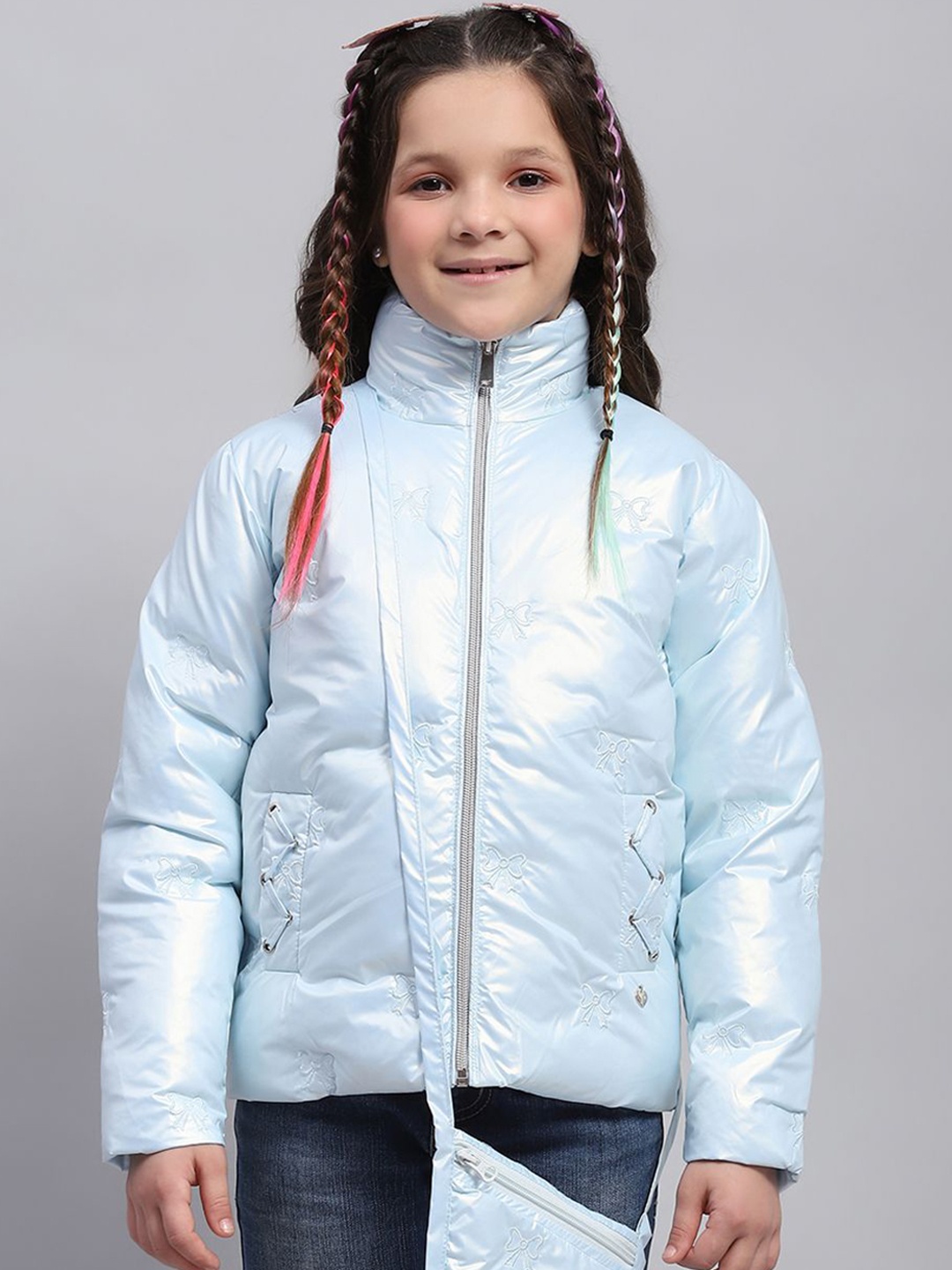 

Monte Carlo Girls Mock Collar Solid Nylon Casual Padded Jacket, Blue